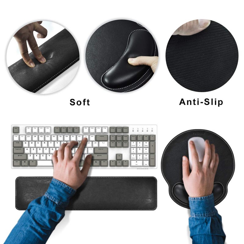 MAIDERN Keyboard Wrist Rest and Mouse Wrist Rest Pad PU Leather, Memory Foam Set for Computer/Laptop/Mac, Durable & Comfortable & Lightweight for Easy Typing & Pain Relief - Black - Image 3